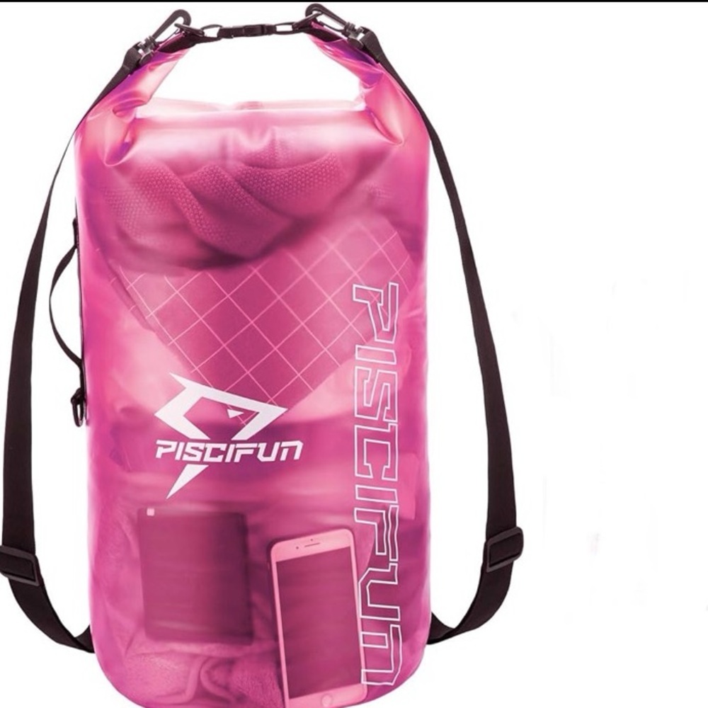 PISCIFUN 40L DRY BAG PINK BACK STRAPS HEAVY DUTY WATERPROOF BEACH SURFING SWIM